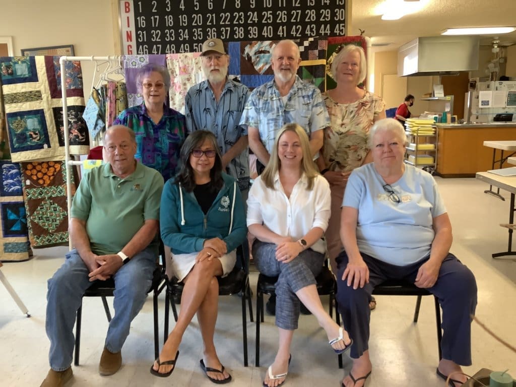 The Eagle Point Senior Center Board of Directors for 2021/2022.
Back row L-R. President Suzi Collins, Vice President Wayne Lee, Treasurer Bob Heaton,
Secretary Jeanne Heaton.
Members at Large L-R.Alan Styles, Rosita Redd, Stephanie Guptill, Marilyn Arnold.